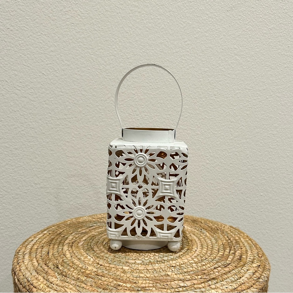 White Punched Metal LED Lantern